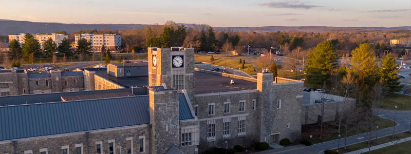 An aerial view of the alumni center