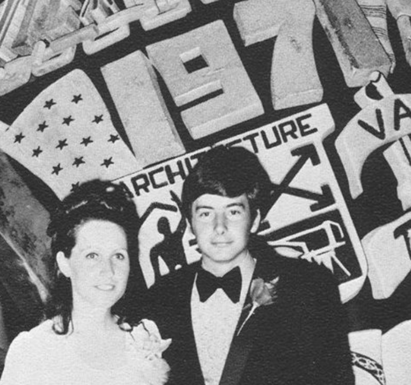 Two Hokies in an old photo from the Class of 1971 Ring Premiere