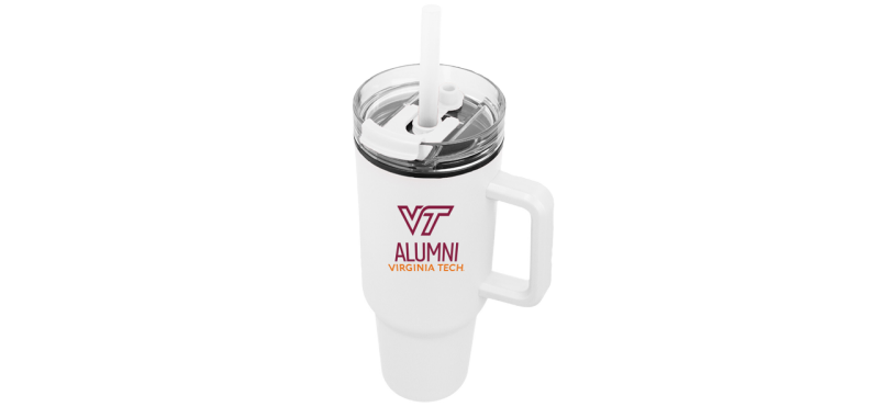 A Virginia Tech travel mug