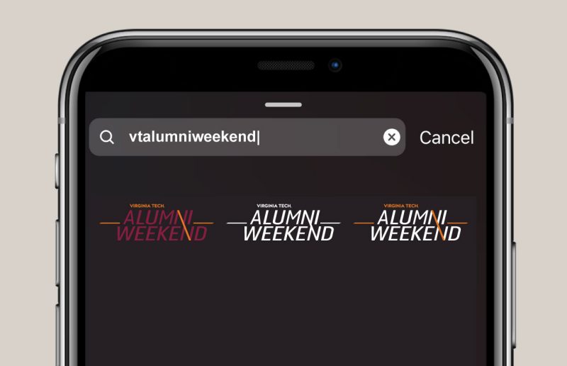 A screen grab of a phone that is searching Alumni Weekend GIFs