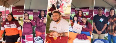 A group of Hokies enjoying the 2024 Homecoming tailgate