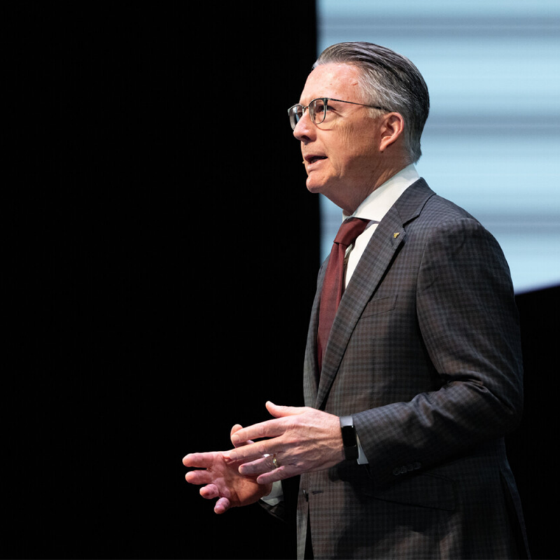 President Sands at the Alumni Weekend town hall