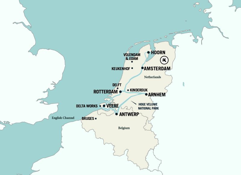 Tulips, Windmills, & Belgian Delights Tour Map