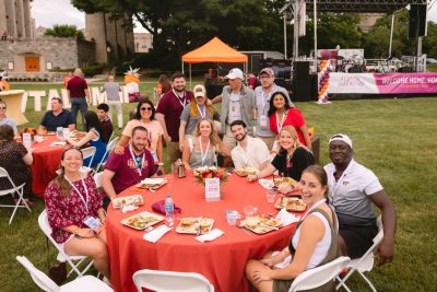 Hokies gather on the drillfield for food, music, and fun