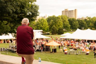 Hokies gather on the drillfield for food, music, and fun