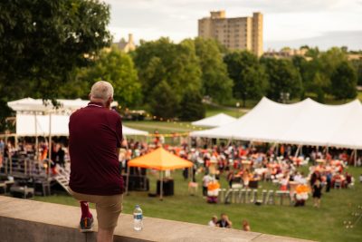 Hokies gather on the drillfield for food, music, and fun