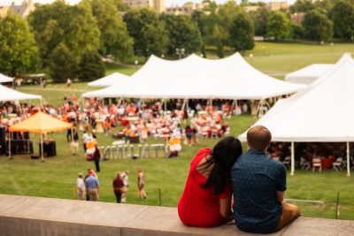 Hokies gather on the drillfield for food, music, and fun