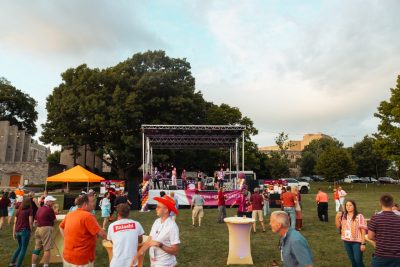 Hokies gather on the drillfield for food, music, and fun