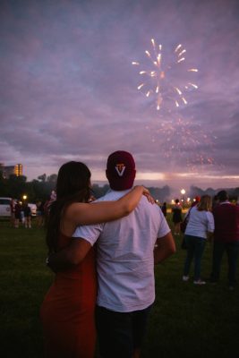 Hokies gather on the drillfield for food, music, and fun