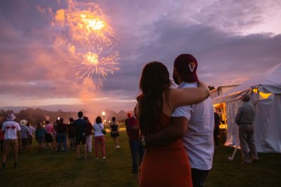 Hokies gather on the drillfield for food, music, and fun