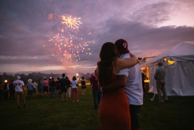 Hokies gather on the drillfield for food, music, and fun