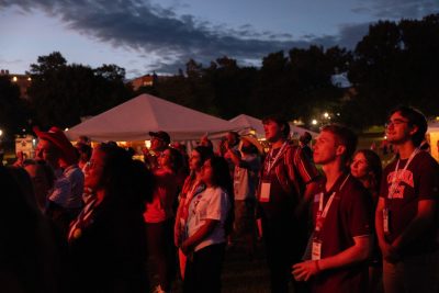 Hokies gather on the drillfield for food, music, and fun