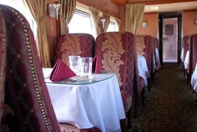 Dinner train seating and aisle